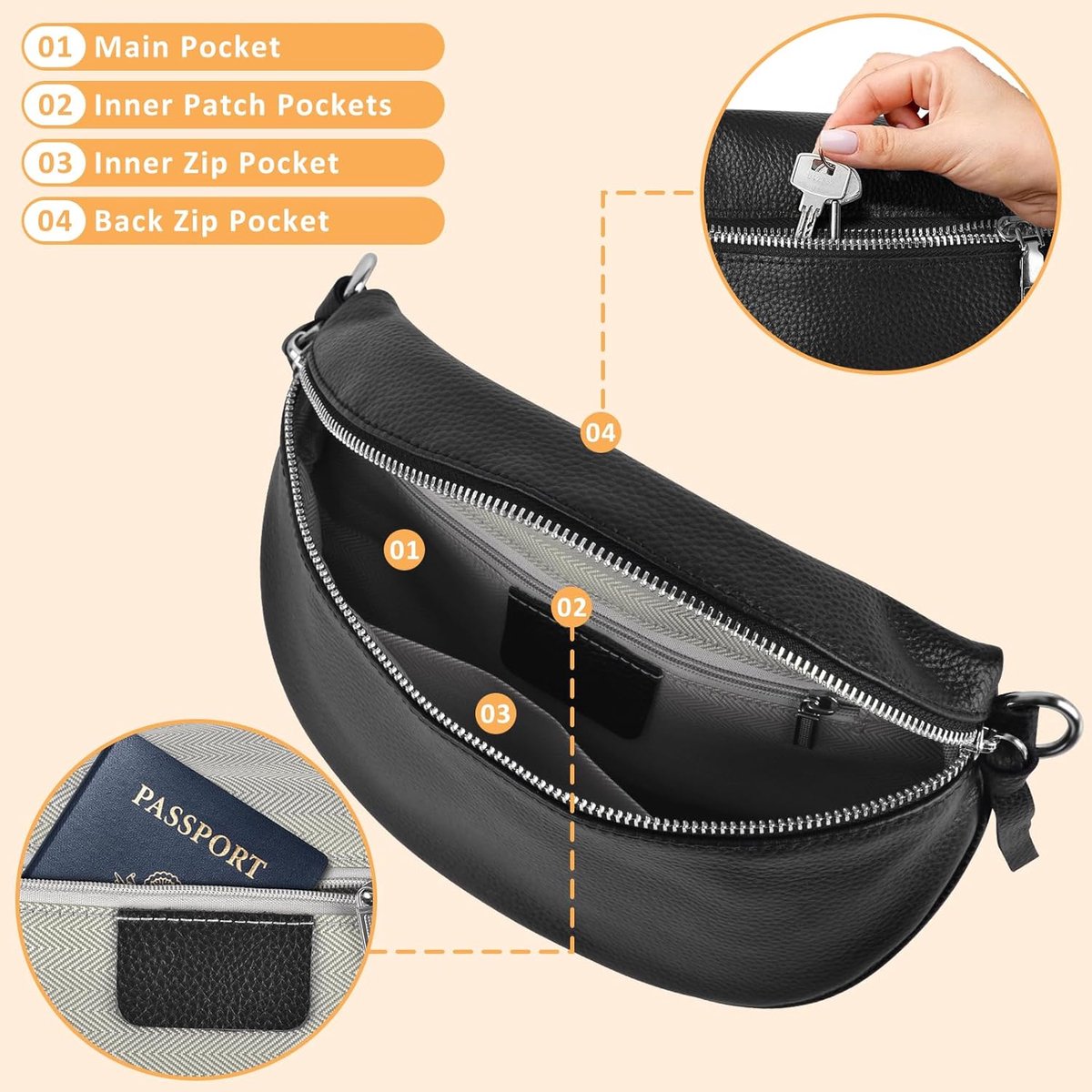 Leren schoudertas voor mobiele telefoon, echte crossbody tas met 2 brede schouderbanden, kaarthouder, met kleine leren tas, zwarte schoudertas voor dames, leren schoudertas voor dames, kleine