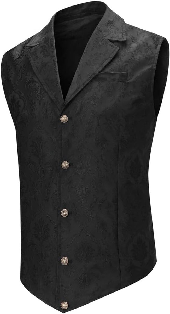 Heren Paisley Vest Steampunk Gothic Vest Enkele Breasted Bruiloft Party Revers Vest Pak