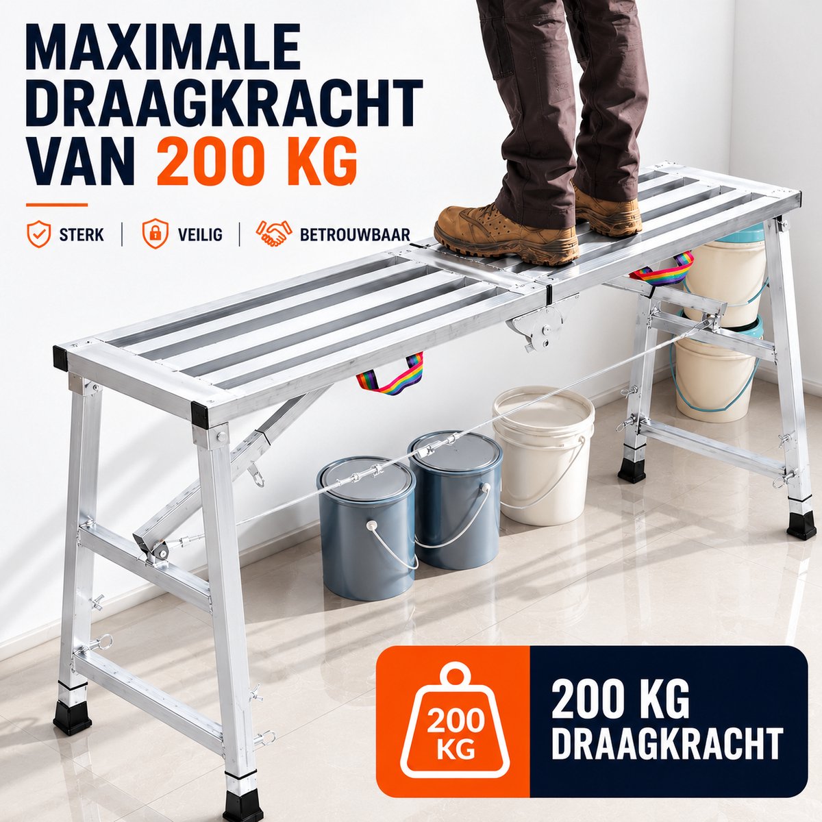 DPLUNIQ Kamersteiger - Ladder - Steiger - Vouwladder - Binnen en Buiten - Verdikkingsplank - Antislip - 120 x30x90cm - Aluminium – foto 4