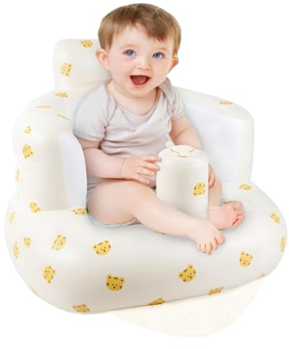 Opblaasbare Babystoel met Rugondersteuning – Tijgerprint – Vanaf 3 maanden – Ingebouwde Pomp – Voor Binnen en Buiten