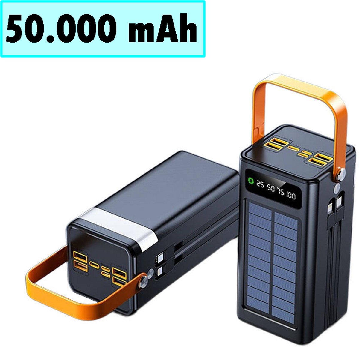 De Beste Gadgets Solar Powerbank 50000 mAh – Powerbank met zonnepaneel | Noodpakket & Outdoor Powerbank | Snellader USB-C & USB-A Quickcharge 4.0 | Waterdicht | Zaklamp & Meerdere Apparaten (Geschikt voor iPhone, Samsung, Tablet)