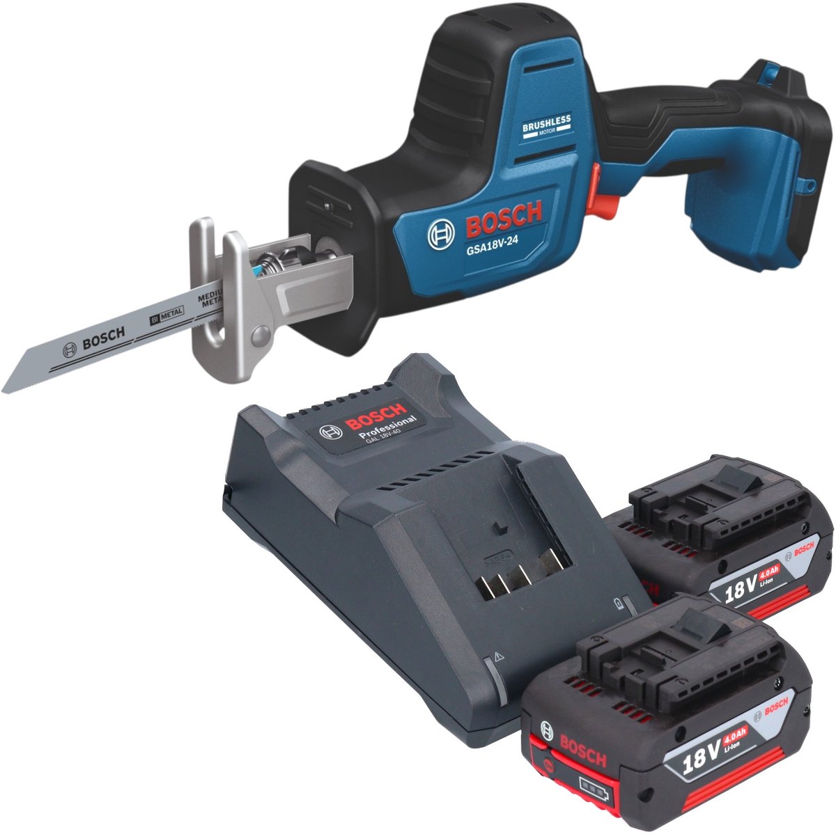 Bosch GSA 18V-24 Professional accu-reciprozag 18 V 230 mm borstelloos + 2x accu 4,0 Ah + oplader