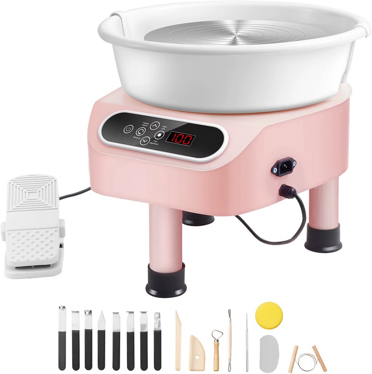 JOYNEXTBUY - Elektrische Pottenbakkersschijf 11 Inch – 450W Aardewerkwiel met Voetpedaal – Direct Drive Keramiek Draaischijf – Voor Keramiek en Pottenbakken – Roze
