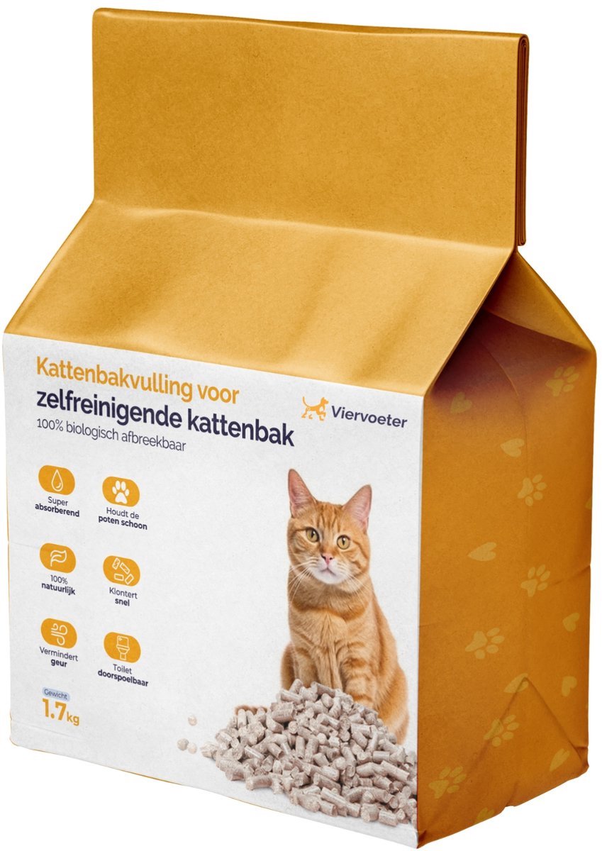 Viervoeter Kattenbakvulling - Tofu- 15kg- Voor gewone en automatische kattenbakken - Klontvormend - 100% Natuurlijk