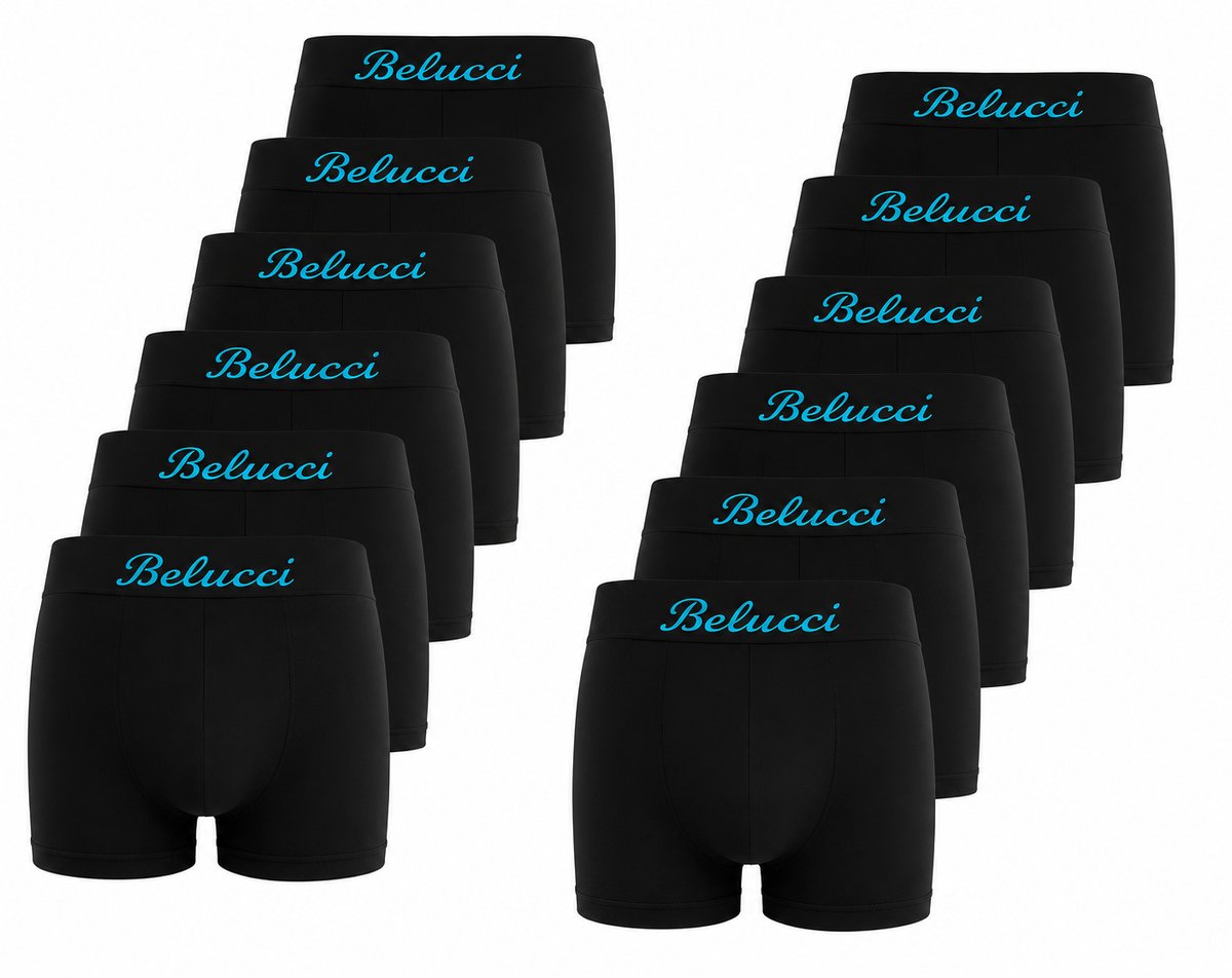 Belucci Jongensboxers – Naadloos – 12-pack – Zwart - Maat 122/134