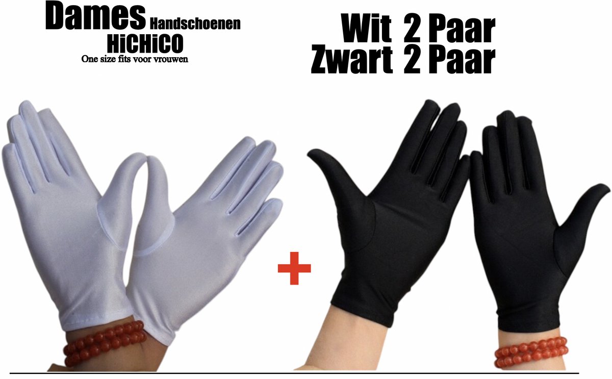 Witte Katoenen Handschoenen - Dames Handschoen nieuw en hoge kwaliteit - Vrouwelijke Handschoen - Katoenen Handschoenen Zwart - One size fits voor vrouwen - 8Stuks/4Paar