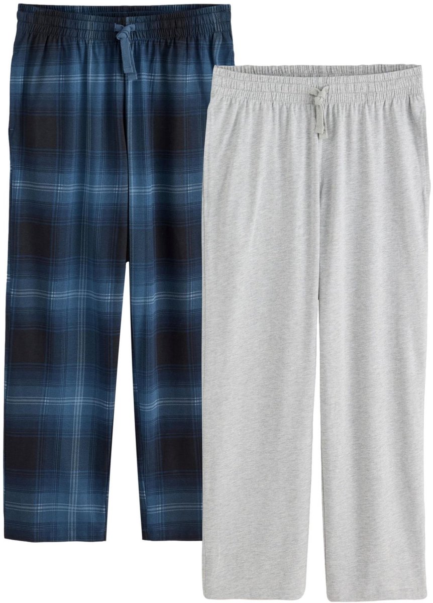 Next - Heren - Set van 2 geruite jersey pyjamabroeken - Blauw