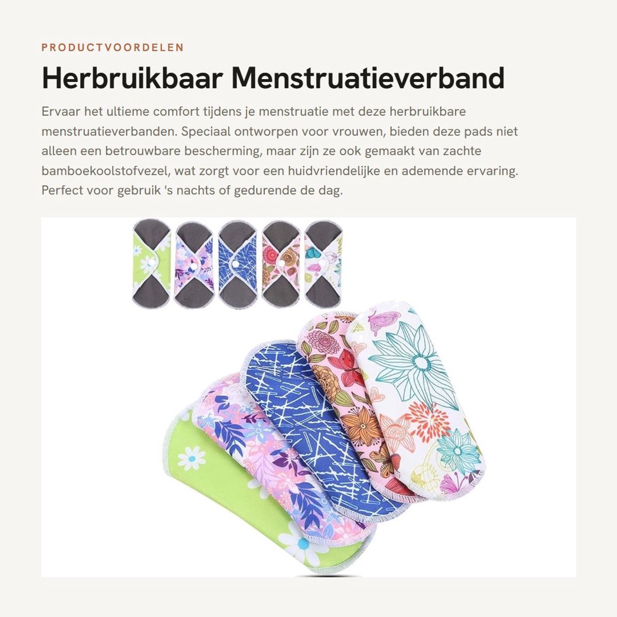 Dailygoods- Menstruatieverband herbruikbaar - Waterdicht - Bamboekoolstofvezel - Incontinentie-pads - Lange inlegkruisjes - 5 stuks (16,5 x 16,5 cm)
