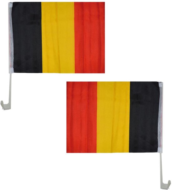 Drapeau de voiture Belgique - 2x - 30 x 45 cm - drapeau de supporter/pays - football Euro/Mondial - fenêtre de voiture
