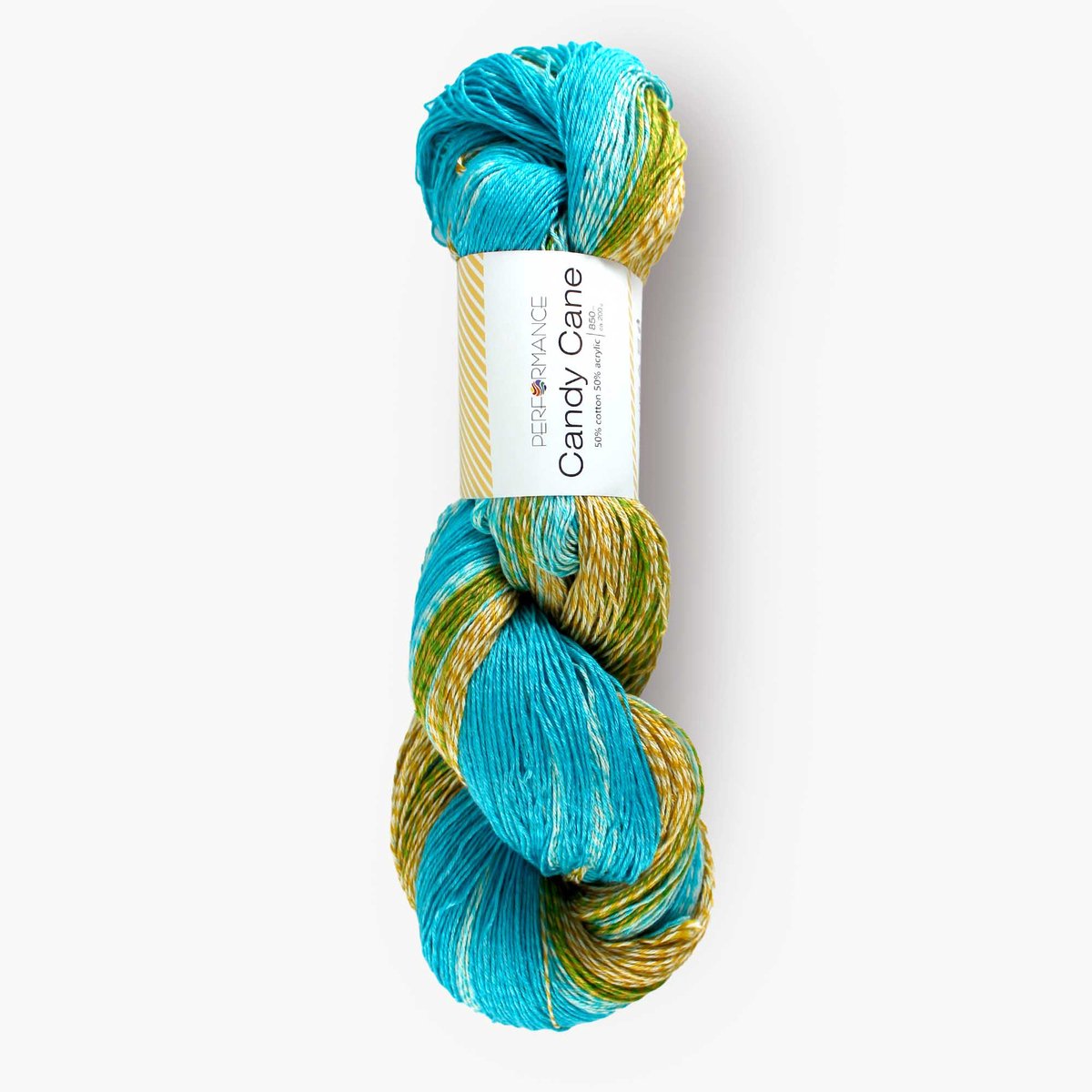Streng Candy Cane (114) - 200g - 850m - turquoise lime gemêleerd katoengaren met acryl - brei-en haakgaren