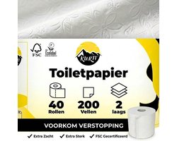 KURTT - 40 rollen Wc papier (2-laags) Extra Zacht Cellulose 200 vellen per rol - Ecolabel, FSC Certified, wc papier Voordeelverpakking