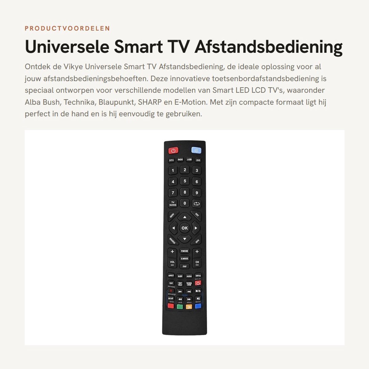 Dailygoods - Universele Smart TV Afstandsbediening - Compacte Afstandsbediening - Geschikt voor Alba Bush, Technika, Blaupunkt - Innovatief Design - V...