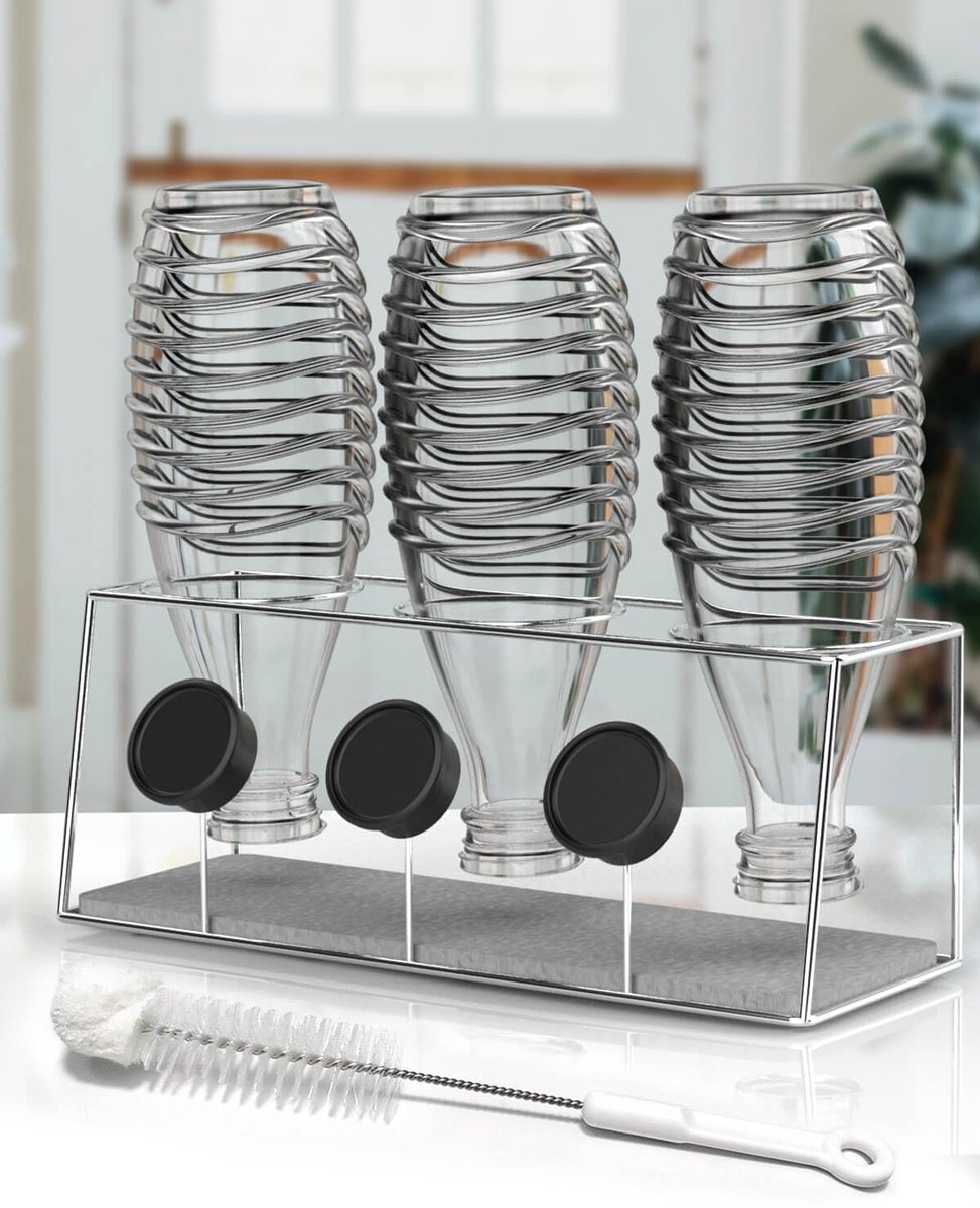 Dailygoods- Flessenhouder met Lekbak - Afdruiprek voor Flessen - Roestvrij Staal - Sneldrogend - Ventilatie voor SodaFles - Mooi Design