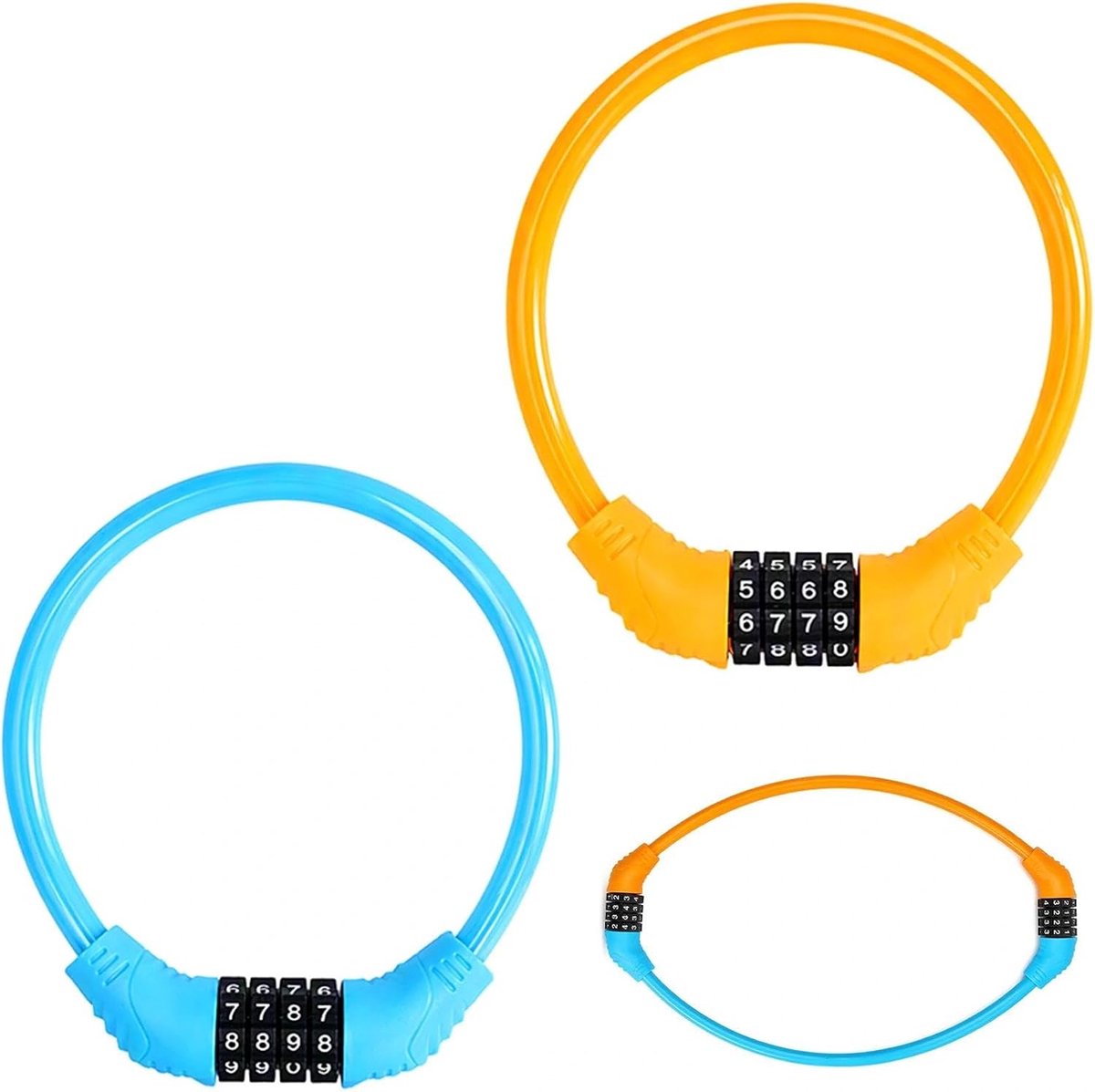 Fietsslot set van 2 - 4-cijferig cijferslot - blauw en oranje - dubbele bescherming voor het gezin - ShopVlot