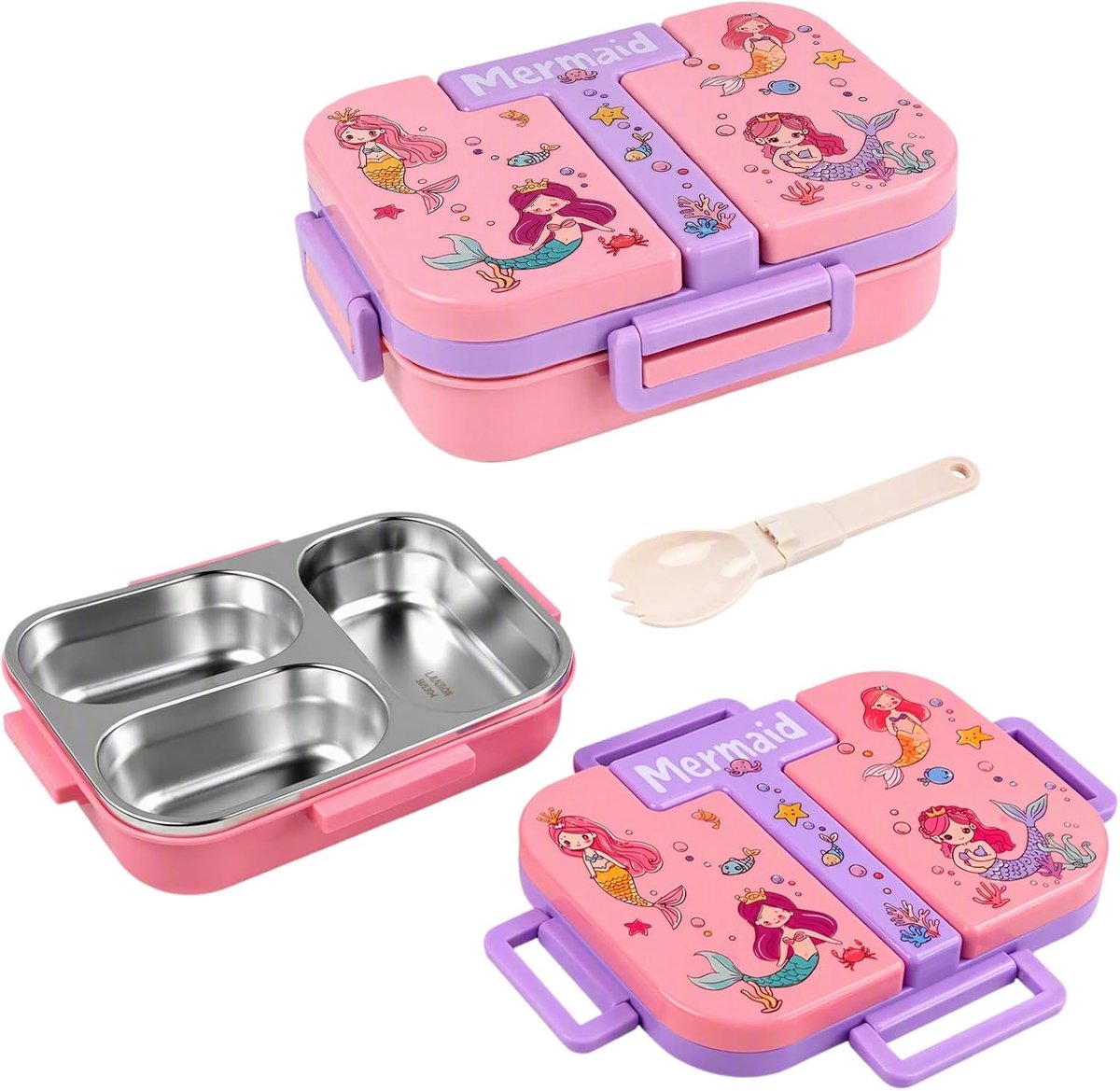 Lunchbox roestvrij staal - bento-lunchbox met 3 vakken - luchtdicht - ideaal voor picknick - ShopVlot