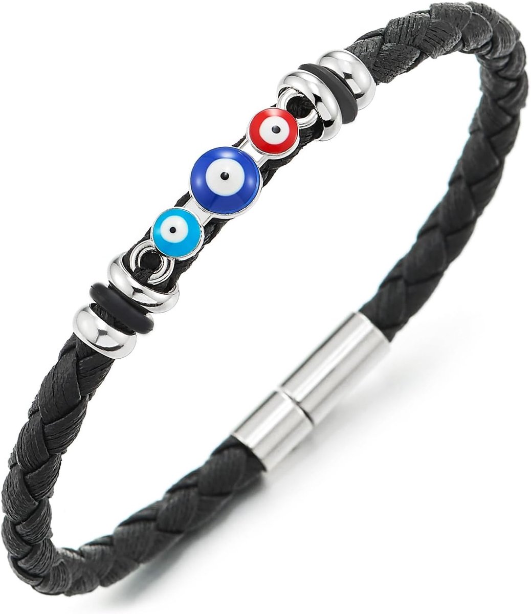 Gevlochten drievoudige beschermende oogarmband - roestvrij staal - kleurrijke Nazar sieraden - spiritueel cadeau - m-winkel