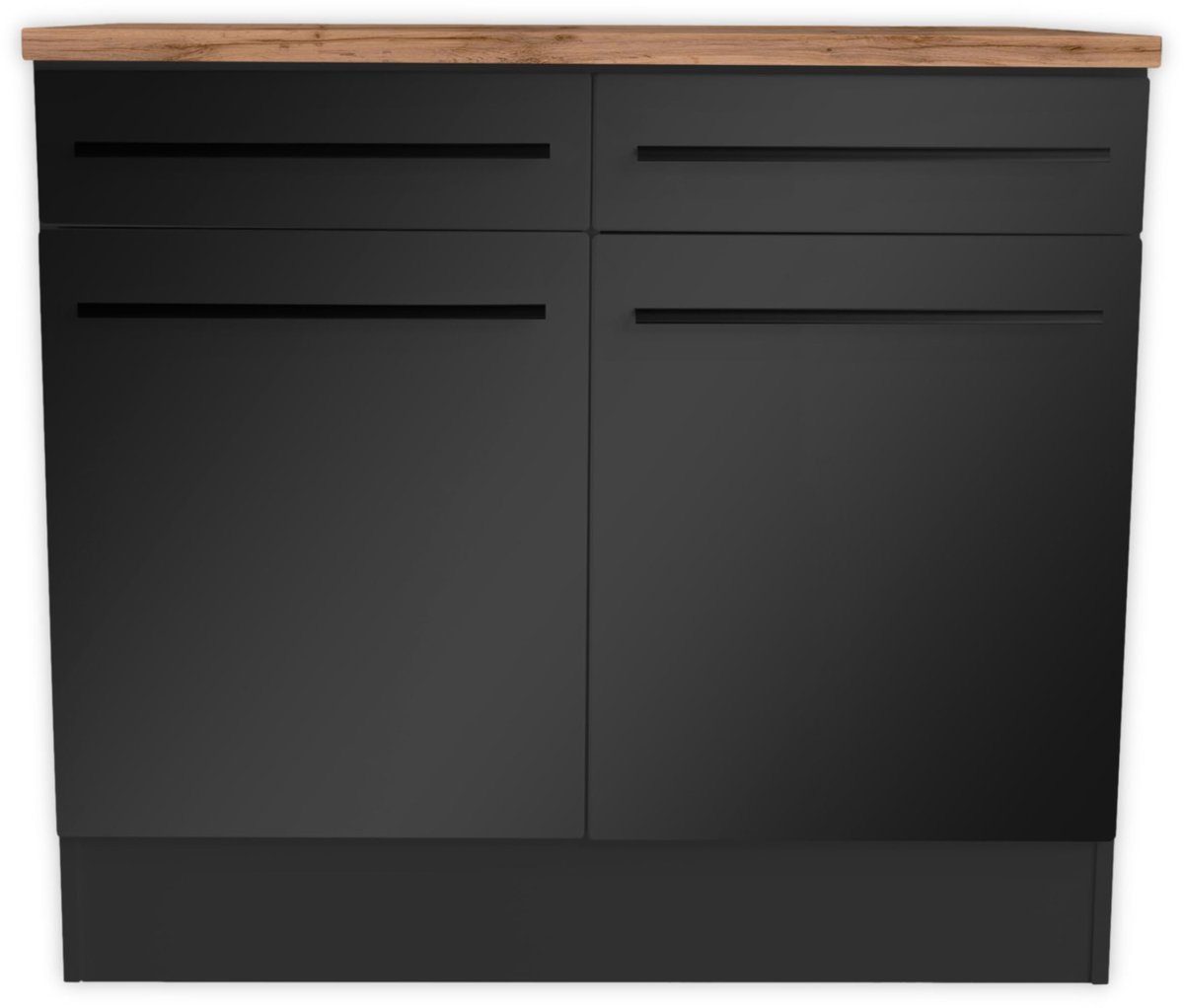 Keukenkast 2-deurs 100 x 90 x 60 cm - mat zwart - Lanzelot eiken look - ruime opbergruimte - ShopVlot