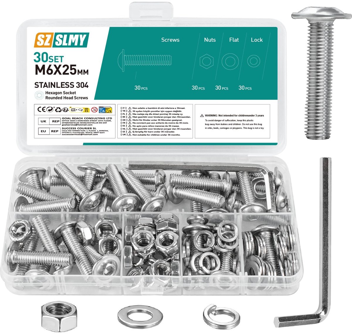 M6 Schroefset 30 stuks - Lenskop Schroeven M6 x 25 mm - Roestvrijstaal - Ideaal voor duurzame bevestigingen - ShopVlot
