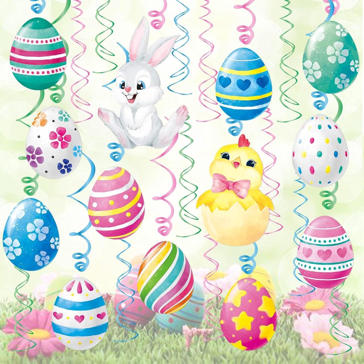 Paasguirlande - Schattige konijnen en eieren - Decoratie voor huis en school - Perfect voor paasfeesten - m-winkel