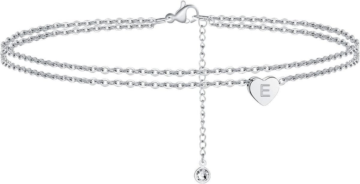 Enkelsieraad zilver - 14K witgouden plating - gelaagd met letters - trendy accessoire voor de zomer - ShopVlot