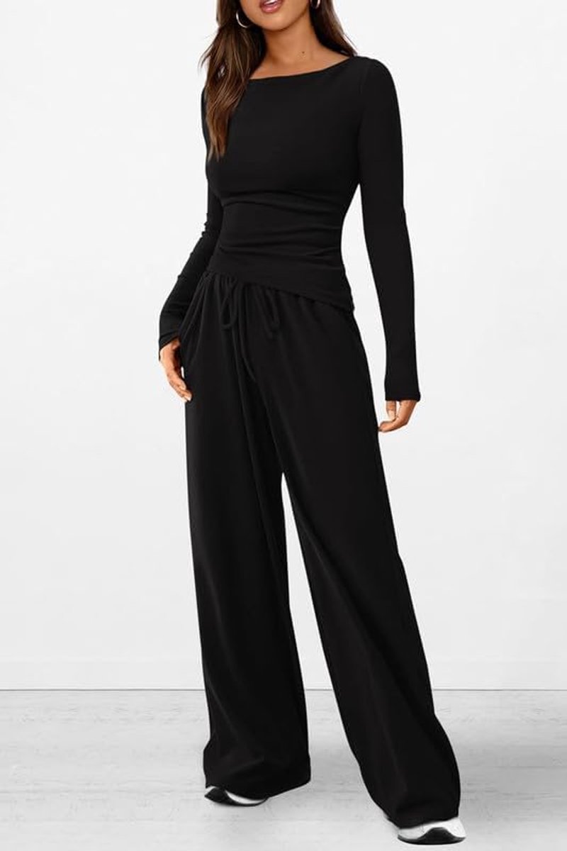 Loungewear set dames slim fit - katoen - asymmetrische hem - perfecte outfit voor thuis - ShopVlot