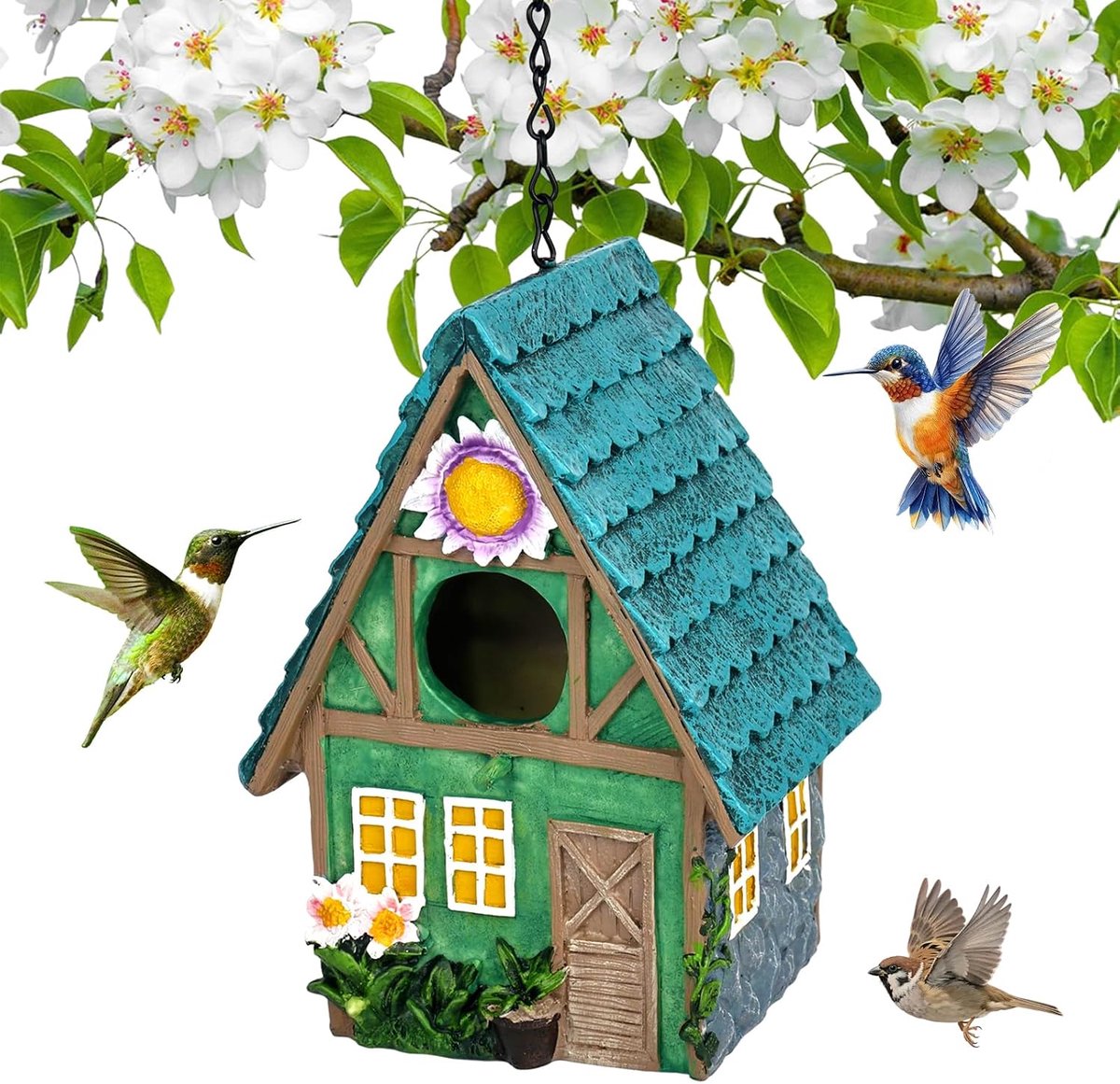 Hangend Vogelhuisje Nestkast - Antiek Blauw Hout - Aantrekkelijk voor Tuinvogels - Decoratieve Tuindecoratie - ShopVlot
