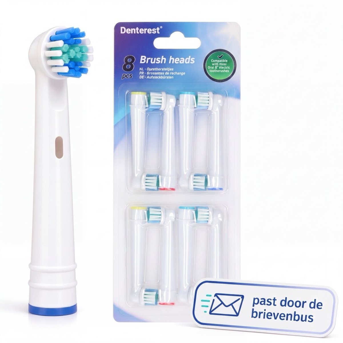 Universele Opzetborstels 8 Stuks - Opzet Borstel met Ronde Kop - Tandenborstel Kopjes Zacht - Universeel Opzetborstels Volwassenen & Kind - Tandenborstelkopjes - Geschikt voor Oral B Pro, SmartSeries, Vitality en Meer - Mondhygiëne - Wit - Denterest