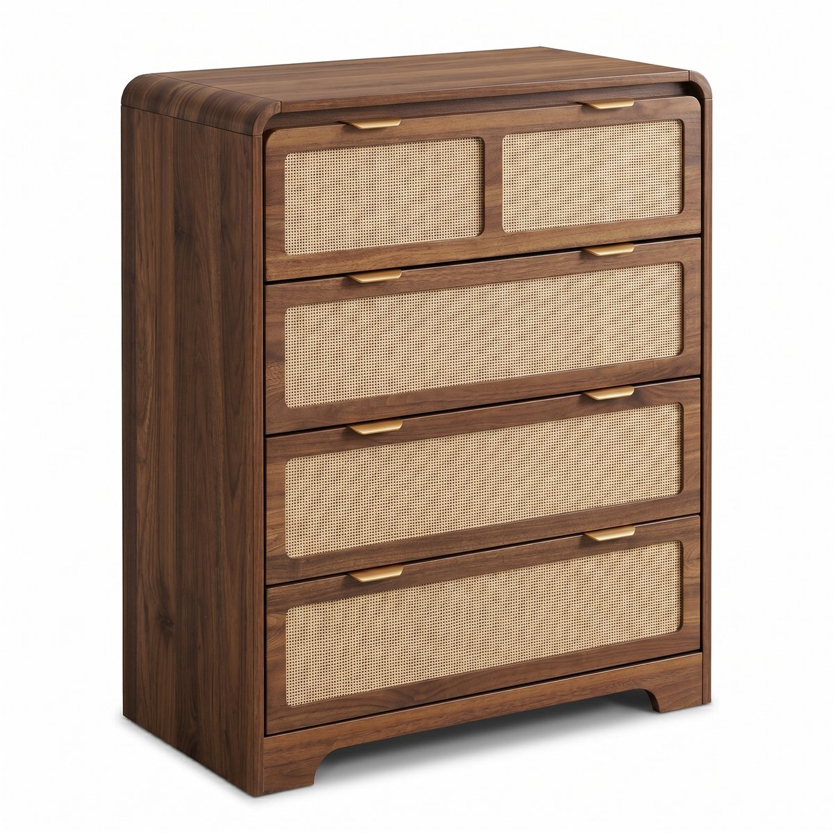 SensaHome Japandi Ladekast – 5 Lades met Gouden Grepen – Slaapkamer Opbergkast – 75x40x90 cm – Walnoot