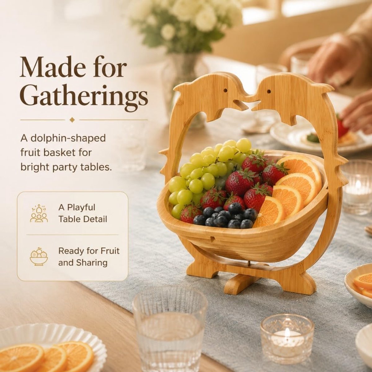 1 Opvouwbare houten mand (2-in-1) - 14×26×30 cm - Vispatroon - Geschikt voor fruit - Kan gebruikt worden als warmte-isolerende mat - Ideaal voor fruit, groenten en gedroogd fruit - Perfect voor de feestdagen en Kerstmis - Houtkleur