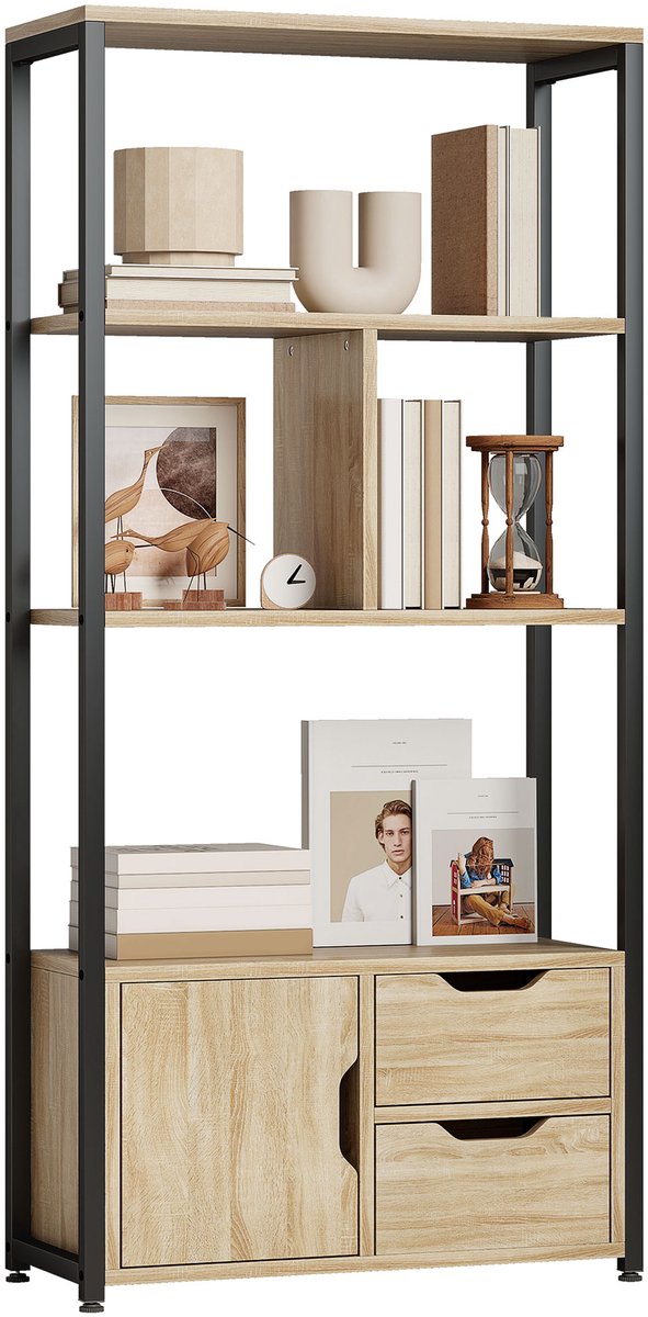 HOMCOM Boekenplank - Spaanplaat - 58x24x122cm - Natuurlijk Hout