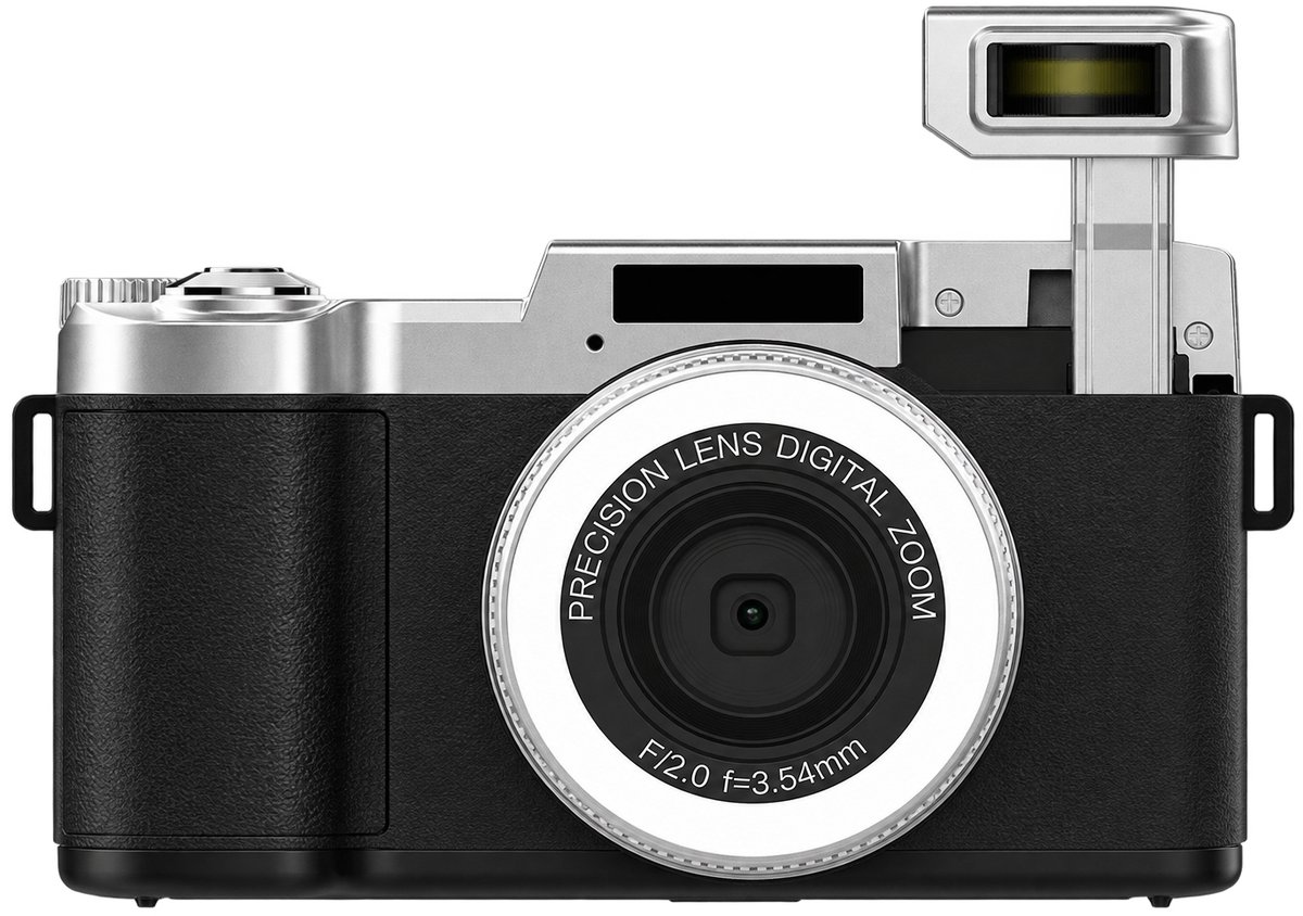 Nexeli NX-RTC-18 Retro Digitale Camera met Flip Screen – Flitser - LED ring - 64MP Foto's, 4K Video, 18x Digitale Zoom, 2.8 Inch IPS Scherm, Autofocus & USB-C