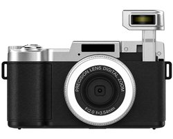 Nexeli NX-RTC-18 Retro Digitale Camera met Flip Screen – Flitser - LED ring - 64MP Foto's, 4K Video, 18x Digitale Zoom, 2.8 Inch IPS Scherm, Autofocus & USB-C