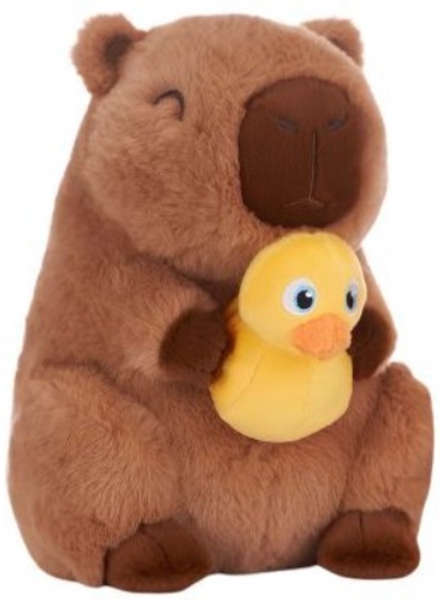 Topknuffels® Capibara Lichtbruin met Eend Pluche Knuffel 24 cm - Speelgoed Knuffels voor Kinderen Jongens Meisjes - Capybara Plush Toy - Kawaii Kussen - Dierenknuffel Knuffeldier