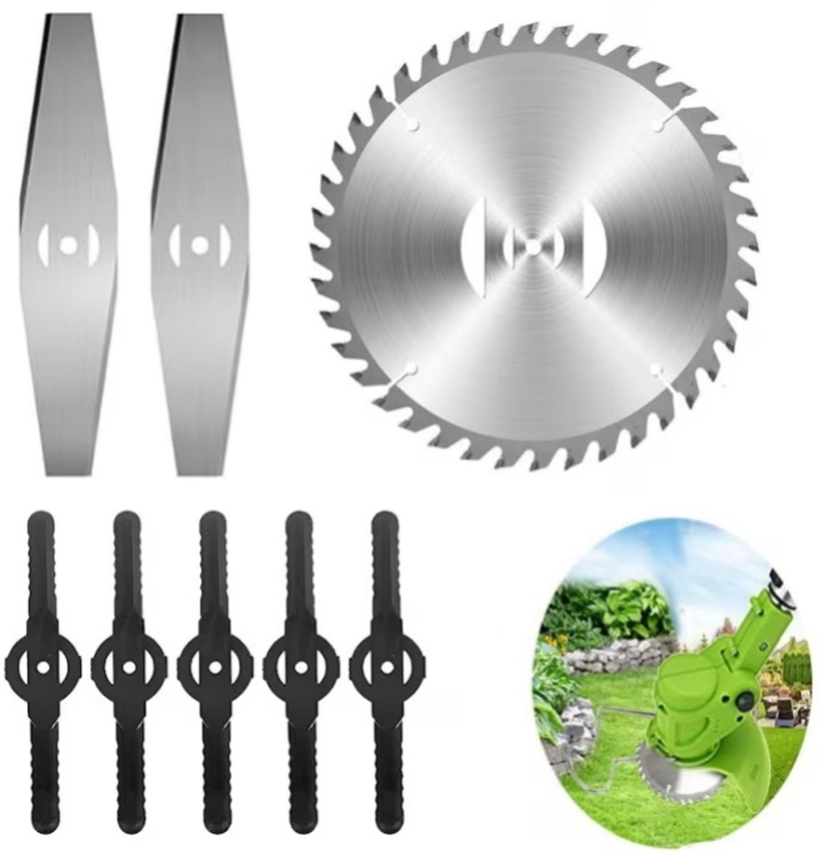 casalora Grasmaaier Messen Set – 8-delige Set met 1 Zaagblad, 2 Stalen Messen en 5 Kunststof Messen – Accessoires voor Accu Bosmaaier en Grastrimmer – Voor Gras, Onkruid en Struiken