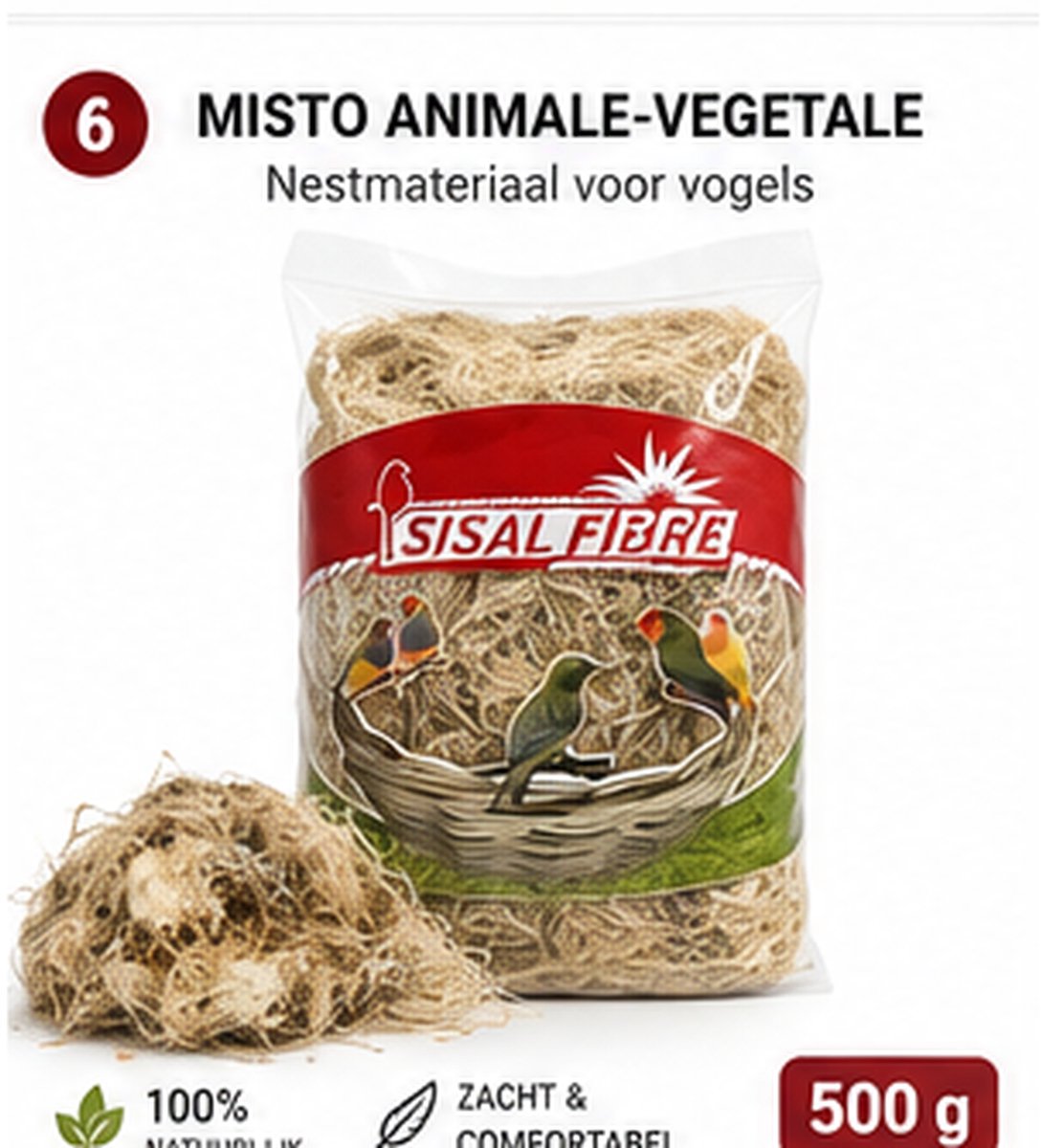 Sisal Fibre Nestmateriaal Mix Dierlijke en Plantaardige Vezels 500 g