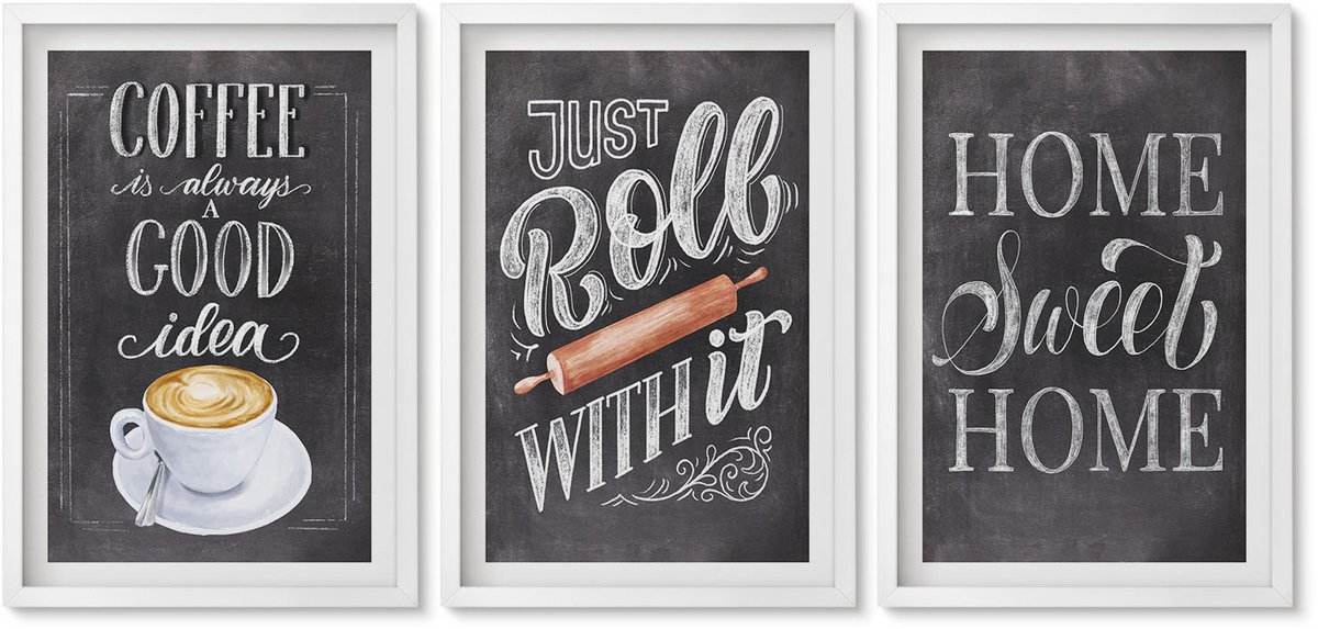 Wallfluent 3-Delige Schilderij Set - Koffieroller Voor Thuis: Warmte En Gezelligheid - 40 x 60 - Wanddecoratie - Muurdecoratie - Woonkamer