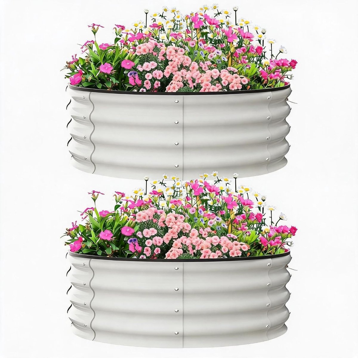 Set van 2 Verhoogde Moestuinbakken - Wit - 90 x 90 x 30 cm - Gegalvaniseerd Staal - Plantenbak voor Groenten, Kruiden en Bloemen - Bodemloze Kweekbak - Weerbestendig