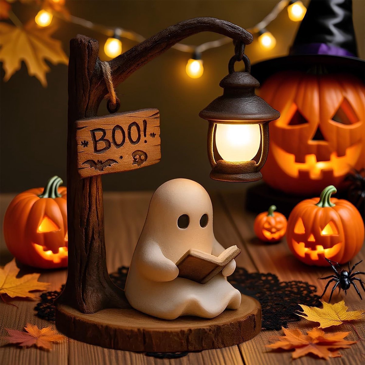 casalora-Halloween spooklamp – 16 cm – leeslamp – warm licht – boekenplank decoratie – bureaulamp – leeslamp – vintage design - schattig Halloween accent – voor thuis & kantoor