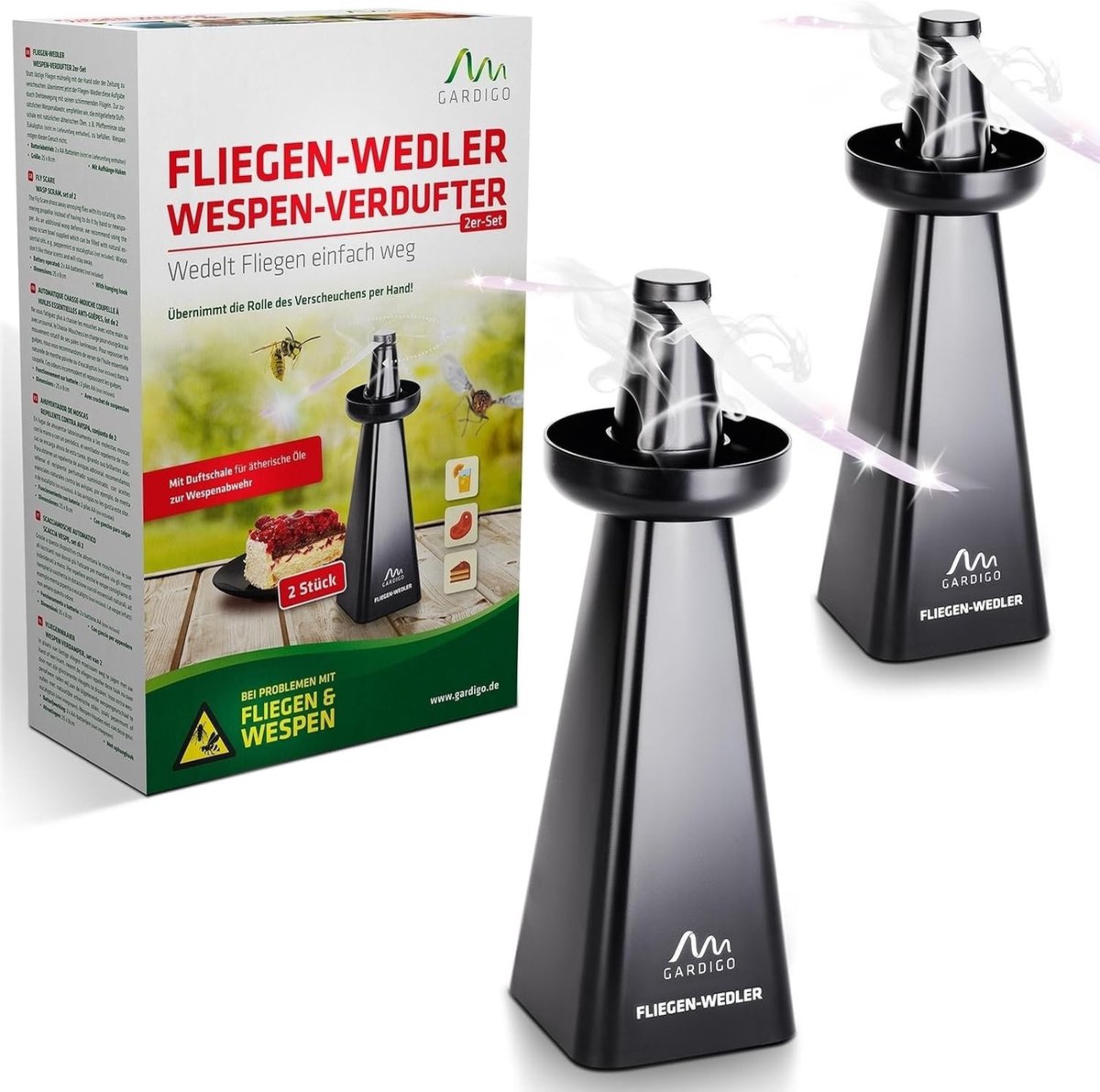 Muggenlamp - Zwart - Set van 2 - Stil en Veilig met Draaiende Bladen - Voor Binnen en Buiten Gebruik