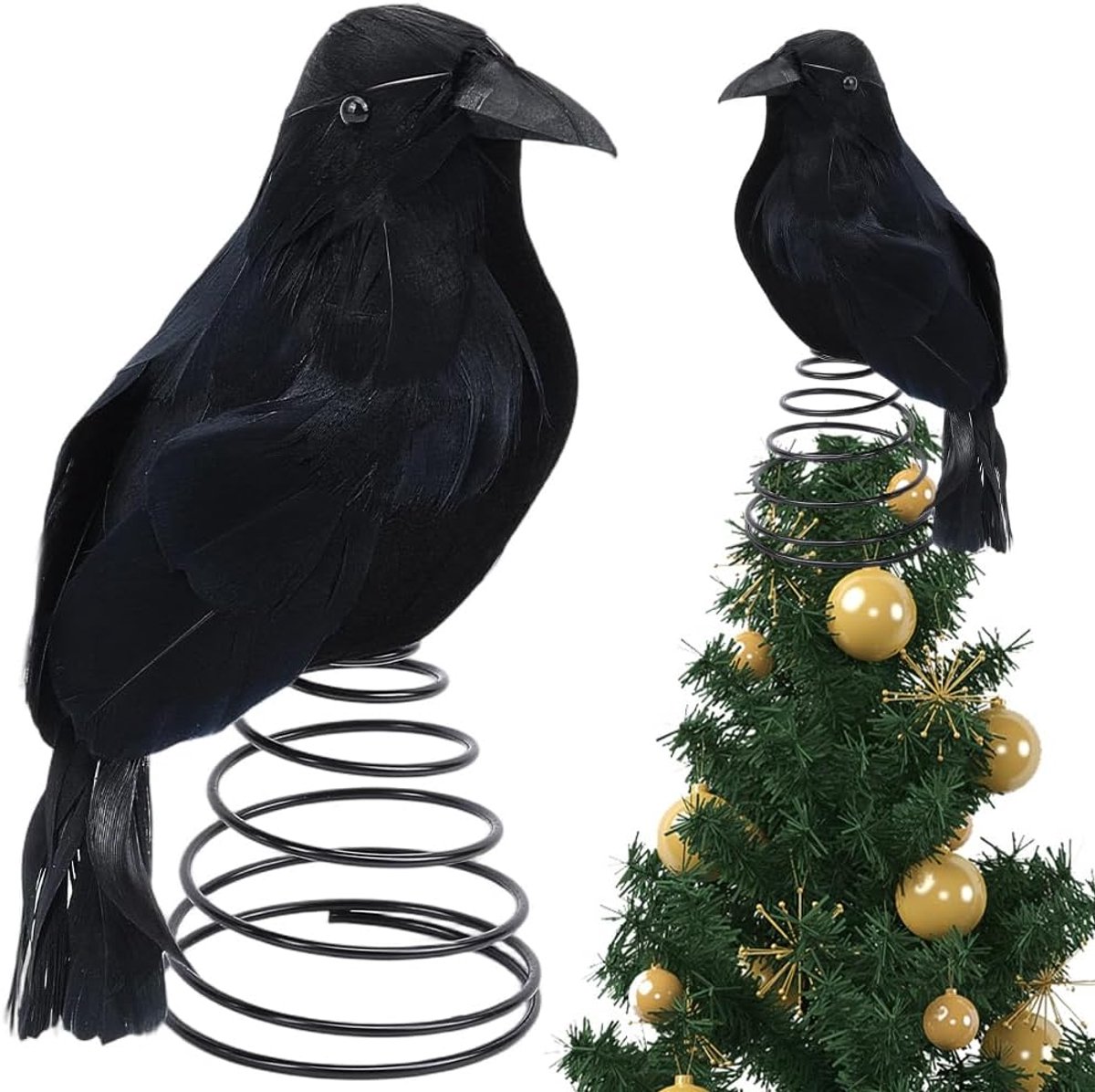 Zwarte kraai 15 cm - Halloween decoratie - levensachtig raven ornament - griezelige woondecoratie - ShopVlot