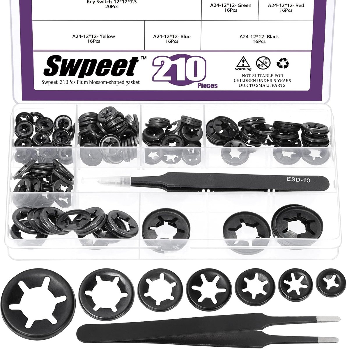 Lock washers 210pcs M3 M4 M5 M6 M8 M10 M12 - Manganese staal - Intern gebogen tanden - Ideaal voor bevestigingen - ShopVlot