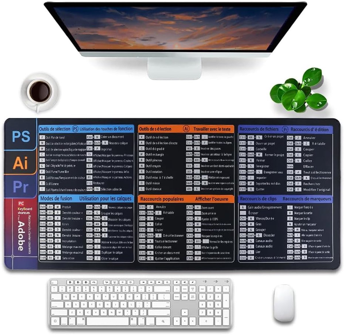 Muismat XXL 900 x 400 x 3 mm - waterdicht ontwerp - motief toetsencombinatie Adobe - ideaal voor gamers - ShopVlot