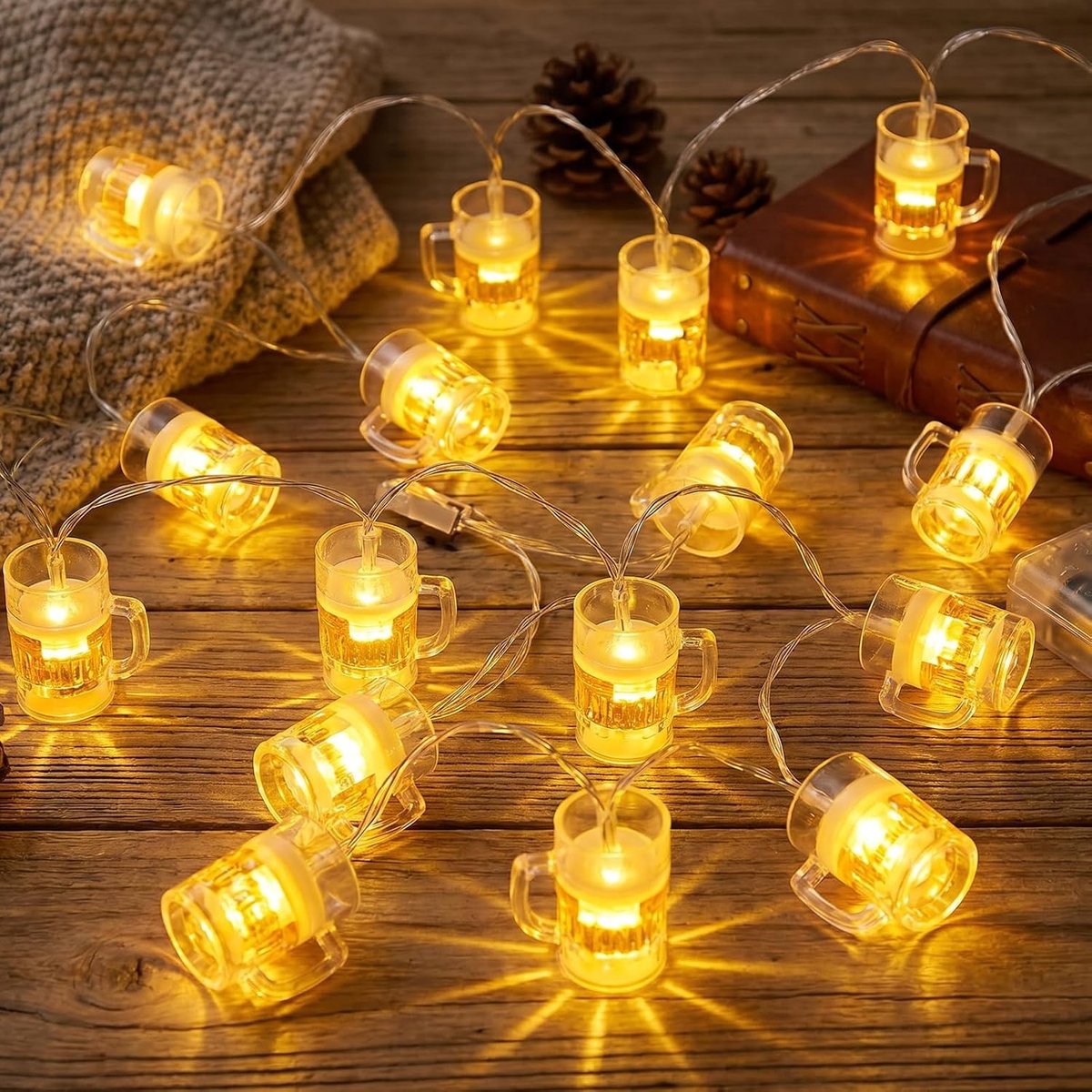 LED Lichtsnoer Bierpul - Warmwit - 3 meter - Decoratieve Verlichting op Batterijen - Voor Feestjes en Tuin