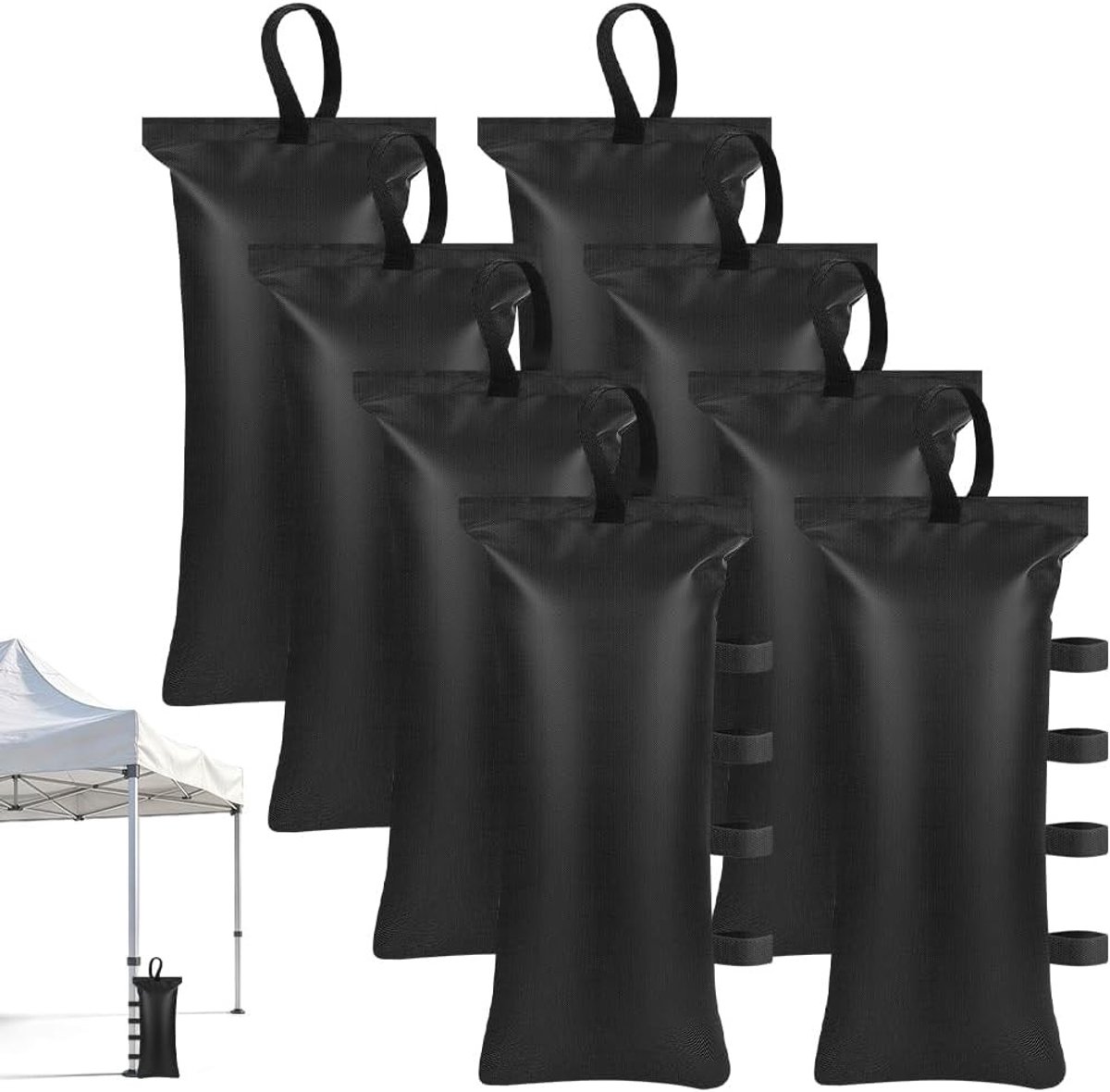 Partytentgewichtzakken - Zwart - 8 Stuks - Heavy Duty Zandzakken met Klittenbandsluiting - Voor Stabilisatie van Tenten