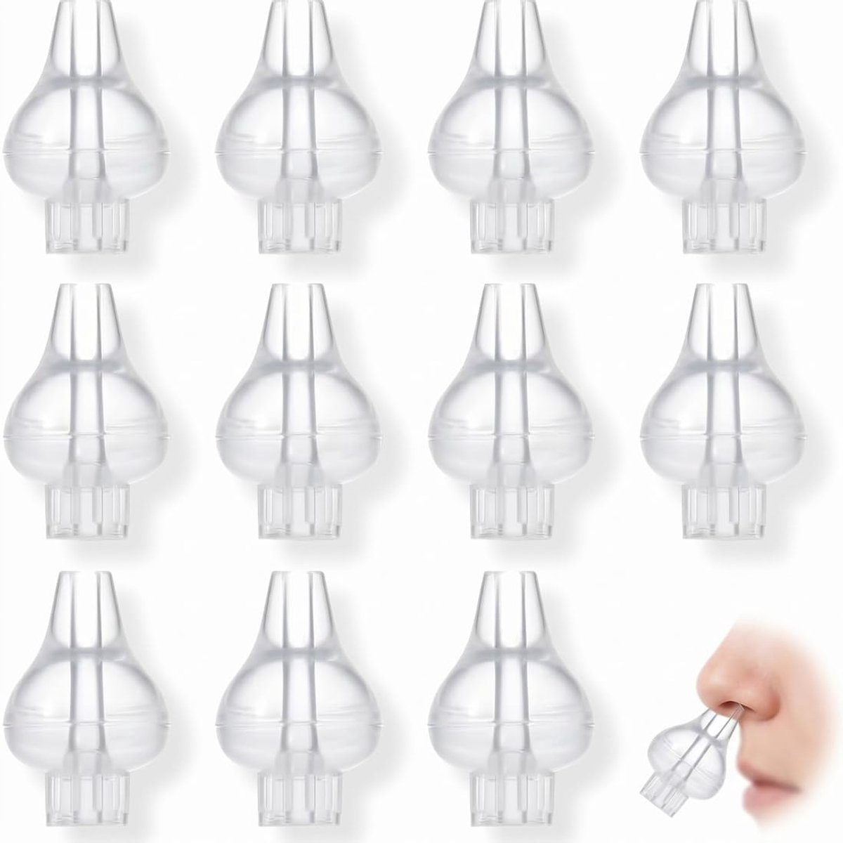 Set met 12 herbruikbare siliconen tips voor neuszuigers - ergonomisch ontwerp - veilig en comfortabel - ShopVlot