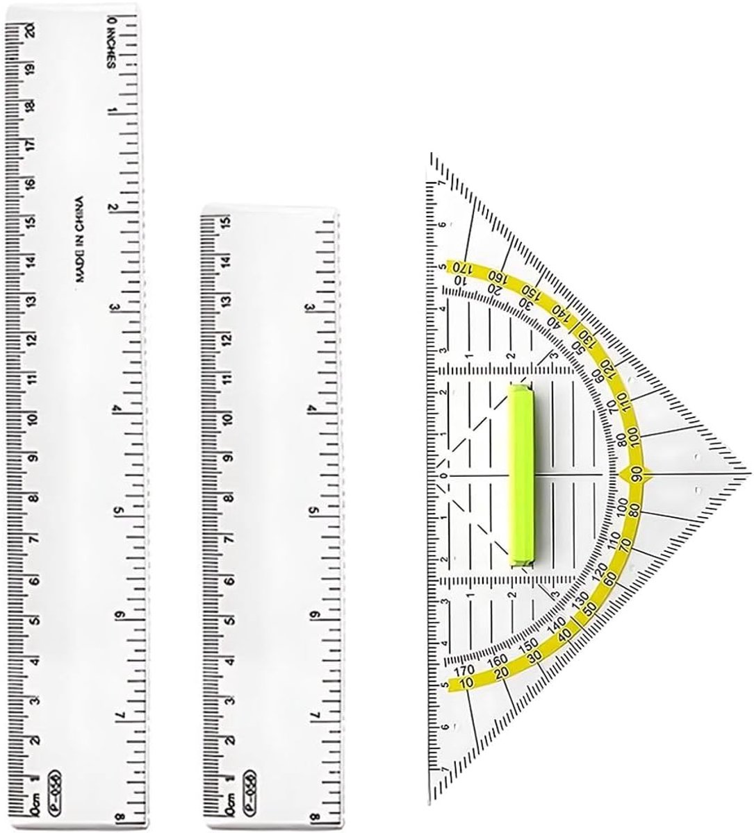 Geometrische Liniaal Set van 3 - Transparant - Inclusief geo driehoek en rechte liniaal - Ideaal voor tekenen en meten - ShopVlot