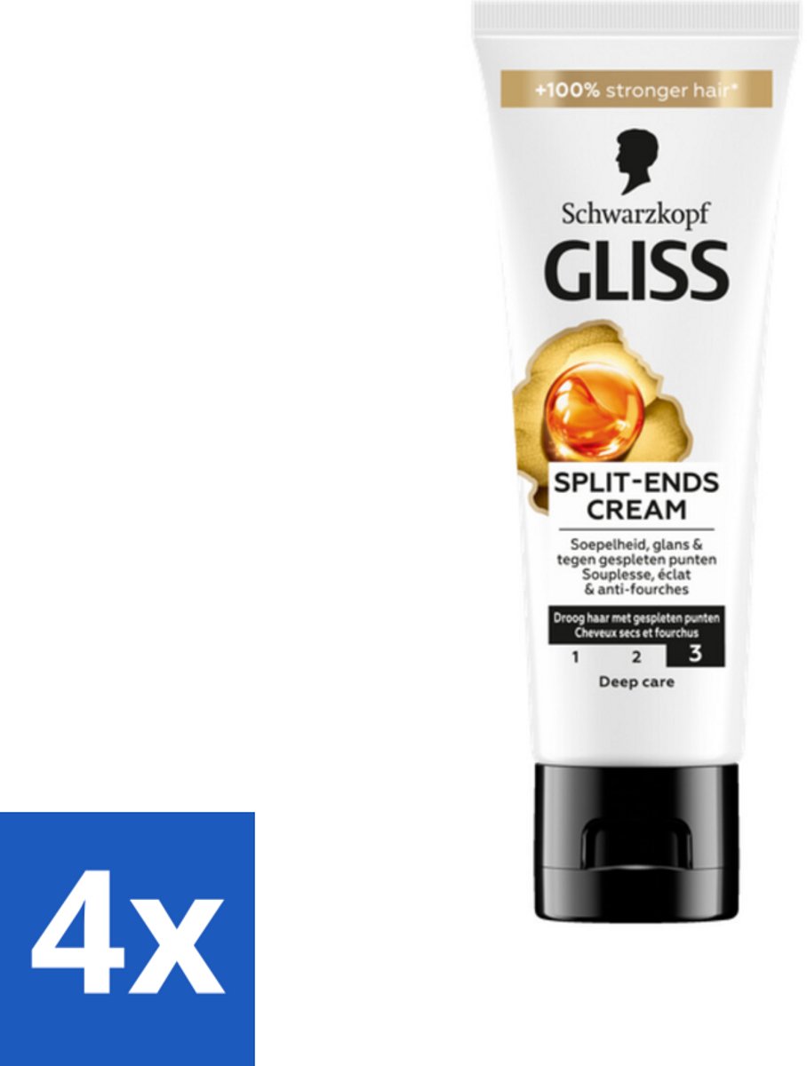 4 x Gliss - Split-Ends Cream - Tegen Gespleten Haarpunten - 50 ml - Gespleten Haarpunten - Haarverzorging - Haarcrème - Leave-in Crème - Haarbreuk Voorkomen