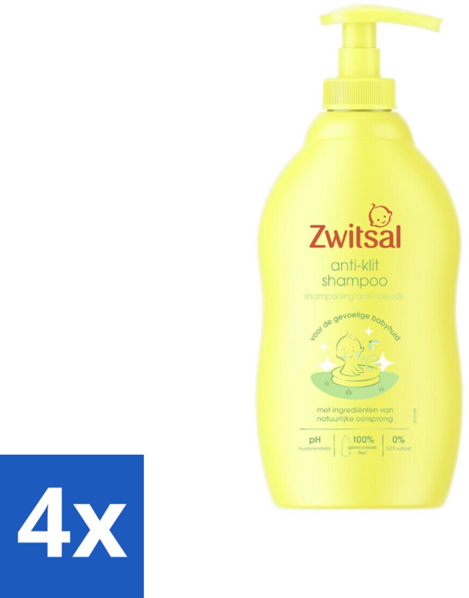 4 x Zwitsal - Anti-Klit Shampoo - Voor Makkelijk Doorkambaar Haar - 400 ml - Baby Shampoo - Anti-klit Shampoo - Zwitsal Shampoo - Baby Haarverzorging - Zachte Shampoo