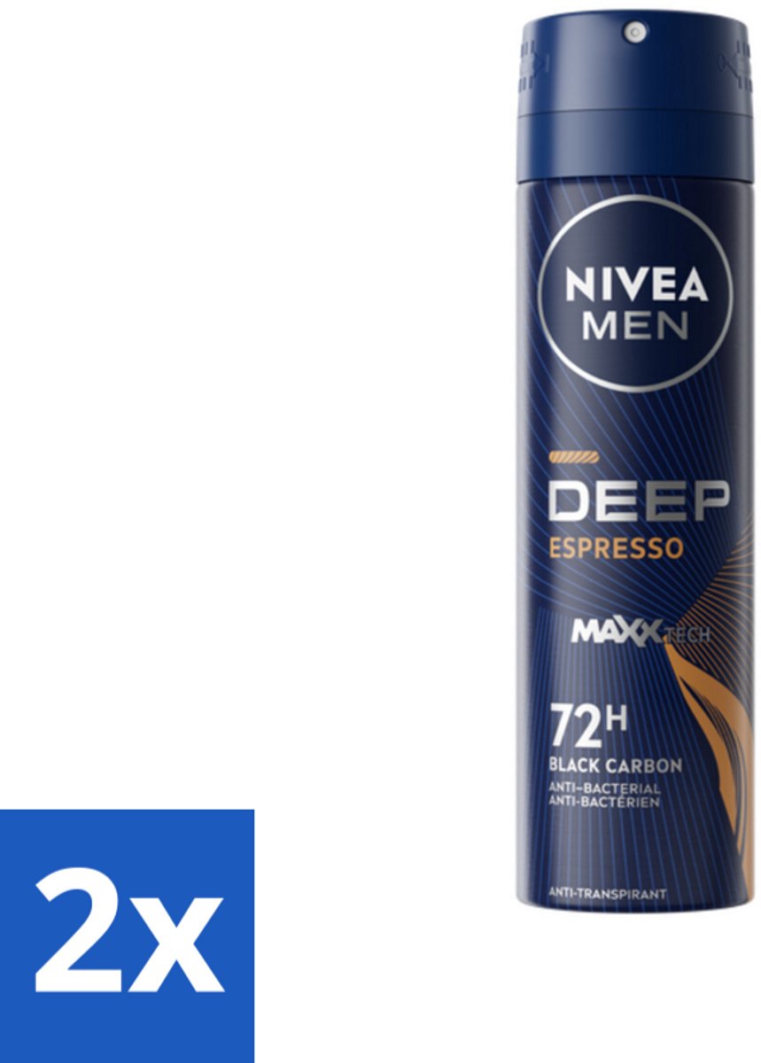 2 x NIVEA MEN - Deodorant Spray - Deep Espresso - 150 ml - Anti-transpirant Spray - Zweetbehandeling - Huidbescherming - Espresso Geur - Mannelijke Geur