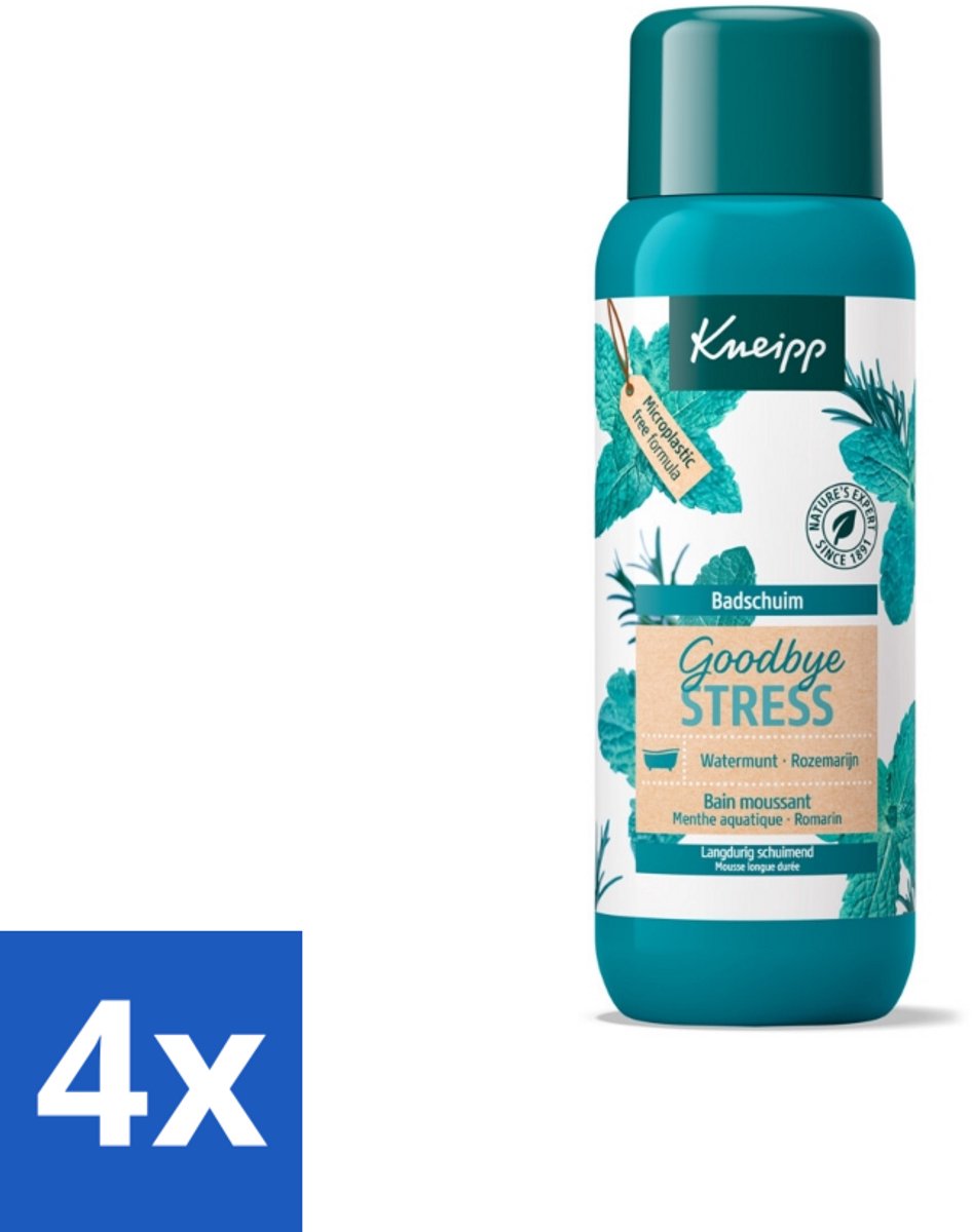 4 x Kneipp - Badschuim - Goodbye Stress - Watermunt & Rozemarijn - 400 ml - Badschuim - Ontspanning - Stressvermindering - Watermunt - Rozemarijn